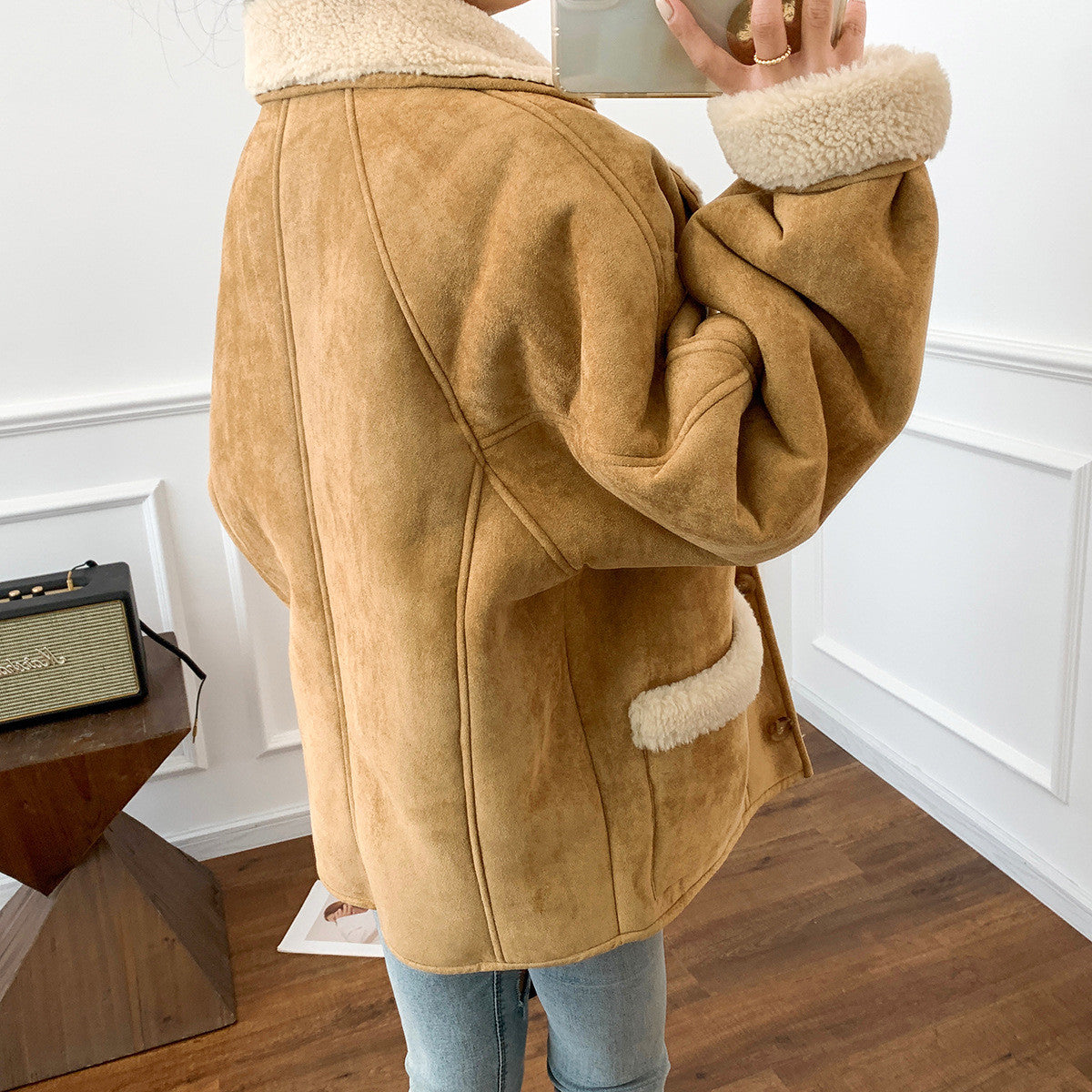 Collar Suede Soft Lamb Leather Jacket