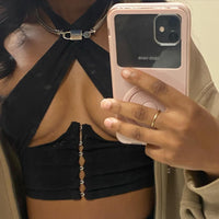 Thumbnail for Cryptographic Breasted Sexy Halter Wrap Crop Tops Women