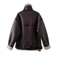 Thumbnail for Women's Suede Fur Integrated Motorcycle Jacket