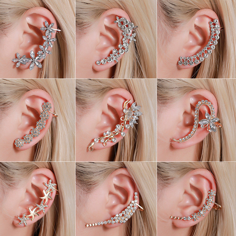 Full Crystal Butterfly Flower Single Crystal Ear Clip