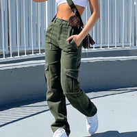 Thumbnail for Women's Personality Fashion Stitching Straight Multi-pocket Cargo Pants