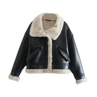 Thumbnail for Trendy Biker Fleece Padded Faux Leather Jacket