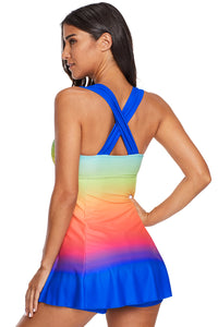 Thumbnail for Royal Blue Ombre Tie Dye Swim Dress with Shorts