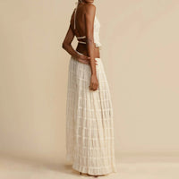 Thumbnail for 2pcs Women's Dress Suit Sexy Sleeveless Backless Cropped Halter Top And Pleated Long Dress