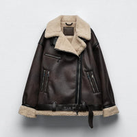 Thumbnail for Women's Suede Fur Integrated Motorcycle Jacket