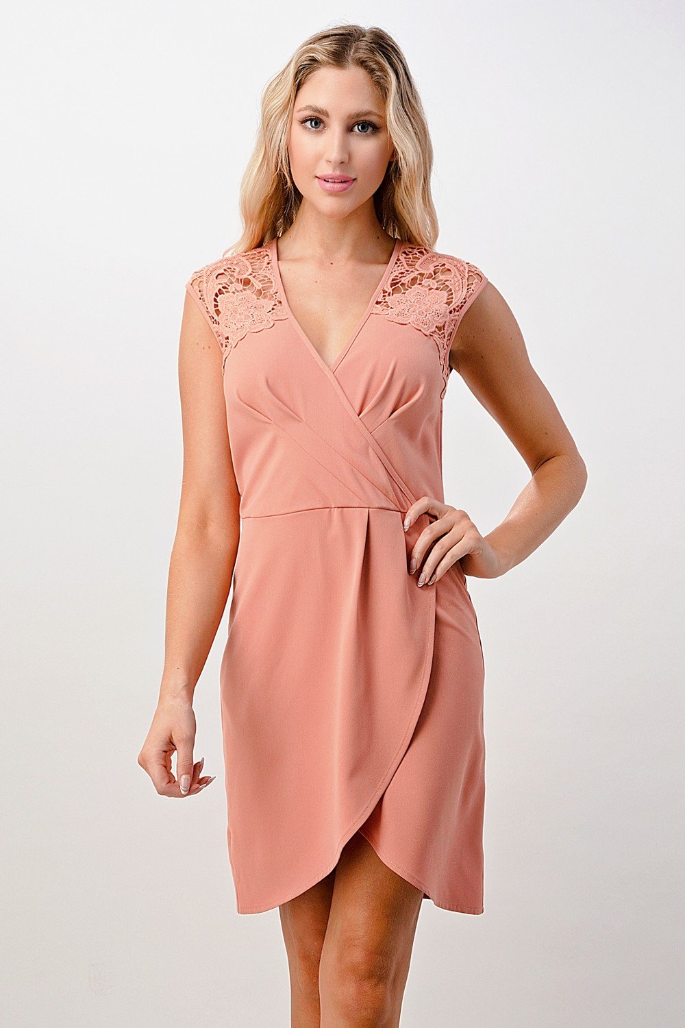 Lace Shoulder Overlap Mini Dress