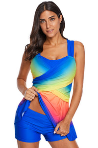 Thumbnail for Royal Blue Ombre Tie Dye Swim Dress with Shorts