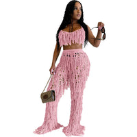 Thumbnail for Hollow Out Hand Crochet Tassel 2 Piece Sets Women Sexy Summer Beach