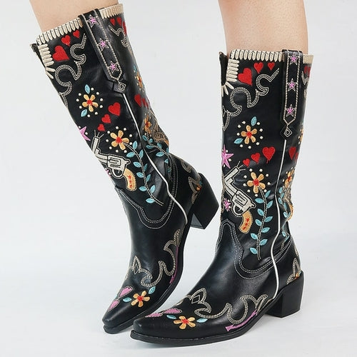 Bonjomarisa ocidental cowboy botas femininas cowgirl meados de bezerro