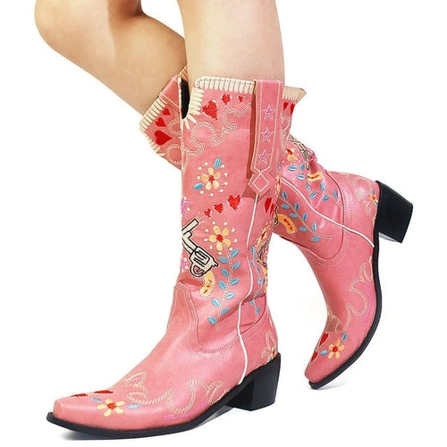 Bonjomarisa ocidental cowboy botas femininas cowgirl meados de bezerro