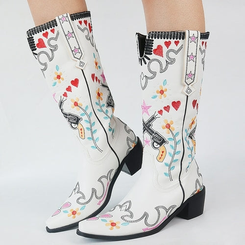 Bonjomarisa ocidental cowboy botas femininas cowgirl meados de bezerro