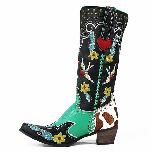 Bonjomarisa ocidental cowboy botas femininas cowgirl meados de bezerro