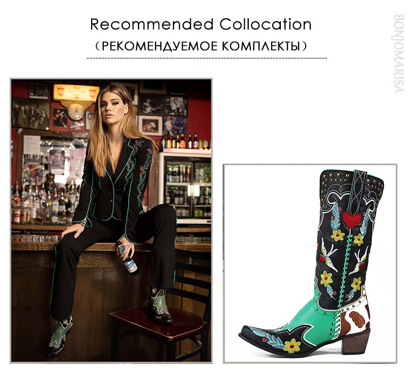 Bonjomarisa ocidental cowboy botas femininas cowgirl meados de bezerro