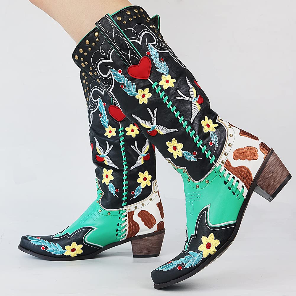 Bonjomarisa ocidental cowboy botas femininas cowgirl meados de bezerro