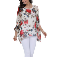 Thumbnail for Womens Rose Floral Print Chiffon Top