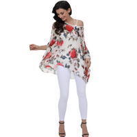 Thumbnail for Womens Rose Floral Print Chiffon Top