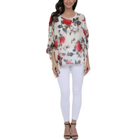 Thumbnail for Womens Rose Floral Print Chiffon Top