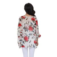 Thumbnail for Womens Rose Floral Print Chiffon Top