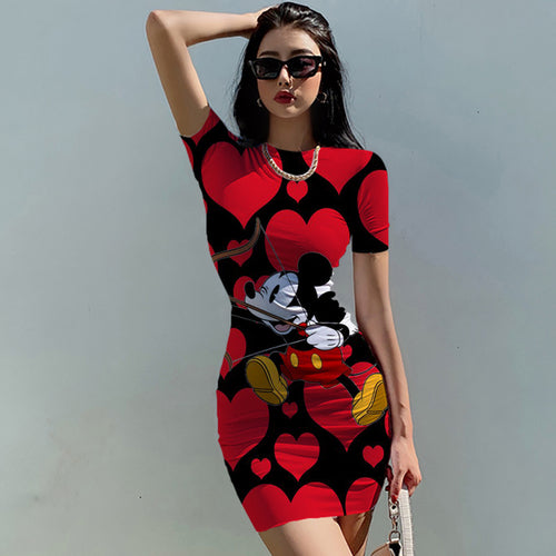 Disney Mickey Mouse Woman Dresses Elegant Dress Office Tight Slim Lady