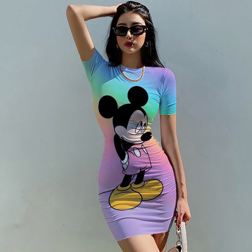 Disney Mickey Mouse Woman Dresses Elegant Dress Office Tight Slim Lady