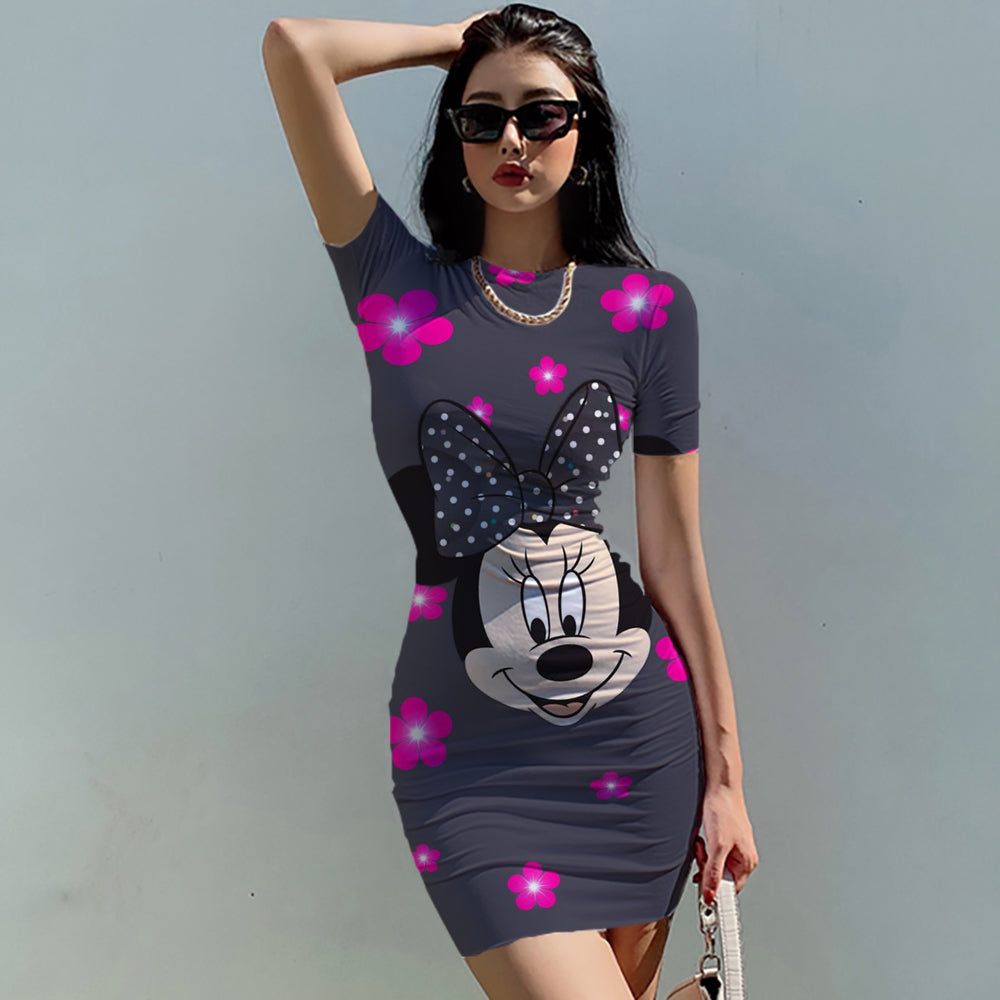 Disney Mickey Mouse Woman Dresses Elegant Dress Office Tight Slim Lady