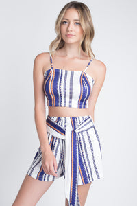 Thumbnail for Women's Unique Stripe Printed 2pc Set with Tie