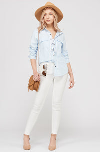 Thumbnail for Women's Lace Up Blouse Top