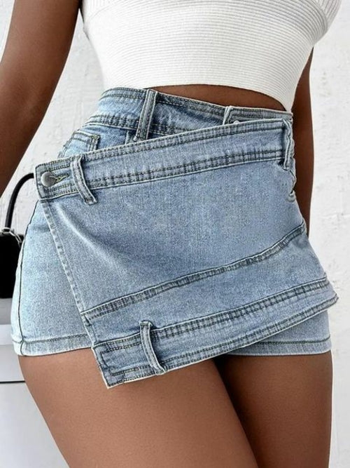 Echoine 5XL Plus Size Denim Shorts Skirt Blue High Waist Irregular