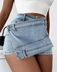 Thumbnail for Echoine 5XL Plus Size Denim Shorts Skirt Blue High Waist Irregular