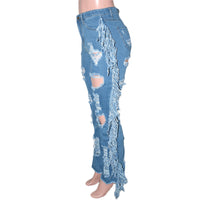 Thumbnail for Echoine Casual Hole Ripped Light Blue Hight Waist Denim Pants Women