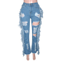 Thumbnail for Echoine Casual Hole Ripped Light Blue Hight Waist Denim Pants Women