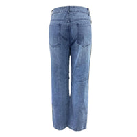 Thumbnail for Women Loose Denim Jeans 2022 Ripped Wide Leg For Women High Waist Blue