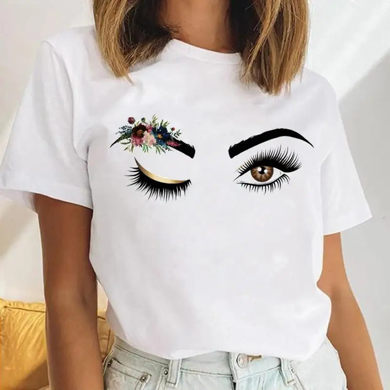 Women Eyelash Beach Holiday Cute 2021 Female Short Sleeve Cartoon