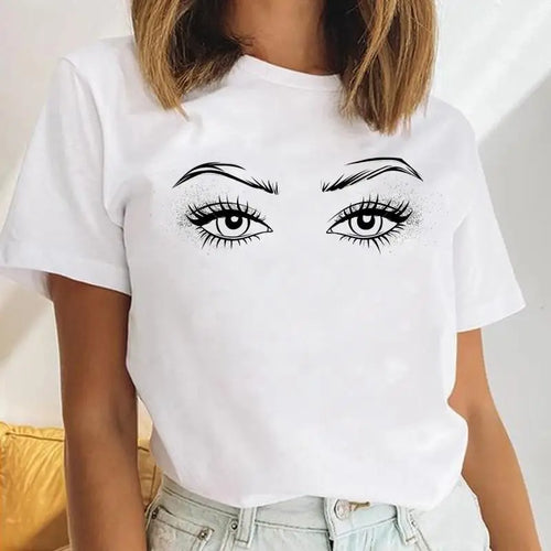 Women Eyelash Beach Holiday Cute 2021 Female Short Sleeve Cartoon