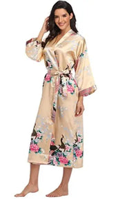 Thumbnail for Hot Sale Black Summer Satin Kimono Bathrobe Women Bride Bridesmaid