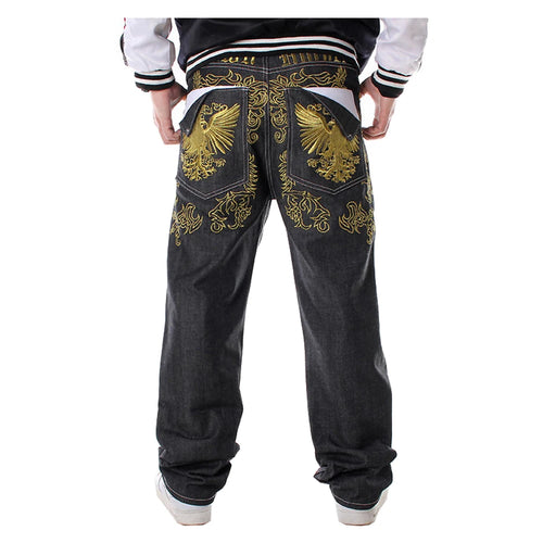 Hiphop jeans streetwear Men's embroidery straight loose casual pants