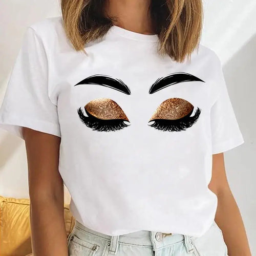 Women Eyelash Beach Holiday Cute 2021 Female Short Sleeve Cartoon