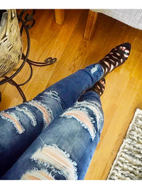 Thumbnail for 2045 Youaxon Women`s Fashion Blue Low Rise Skinny Distressed Washed