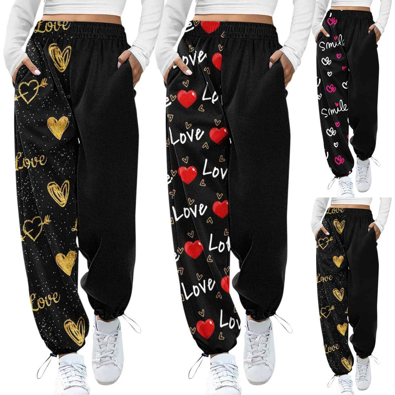 Women's Print Bottom Sweatpants Pockets High Waist Sporty Gym Athletic