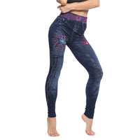 Thumbnail for Lady Spring Autumn new imitation jeans leggings casual fake denim blue