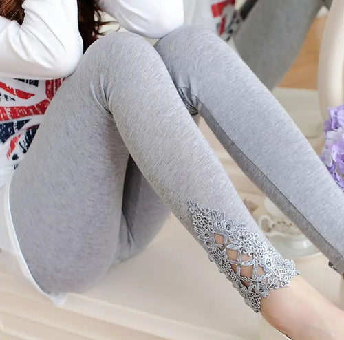 LJCUIYAO Women Leggings Diamond Lace Hollow Out Fitness Elastic Waist