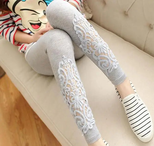 LJCUIYAO Women Leggings Diamond Lace Hollow Out Fitness Elastic Waist