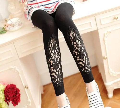 LJCUIYAO Women Leggings Diamond Lace Hollow Out Fitness Elastic Waist