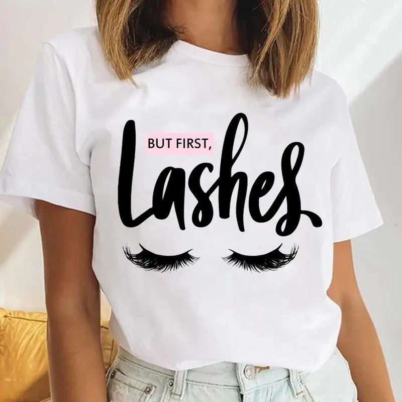 Women Eyelash Beach Holiday Cute 2021 Female Short Sleeve Cartoon