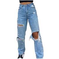 Thumbnail for Women Loose Denim Jeans 2022 Ripped Wide Leg For Women High Waist Blue