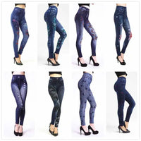 Thumbnail for Lady Spring Autumn new imitation jeans leggings casual fake denim blue