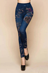 Thumbnail for Lady Spring Autumn new imitation jeans leggings casual fake denim blue