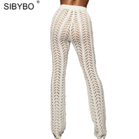 Thumbnail for Sibybo Hollow Out Knitted High Waist Sexy Pants Women Fashion Crochet