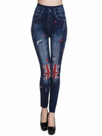 Thumbnail for Lady Spring Autumn new imitation jeans leggings casual fake denim blue