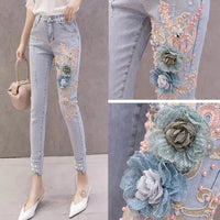 Thumbnail for Summer Korean Women High Waisted Stretch Pearls Pencil Skinny Denim